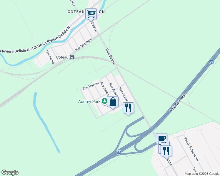 map of restaurants, bars, coffee shops, grocery stores, and more near 122 Rue Robert in Les Coteaux
