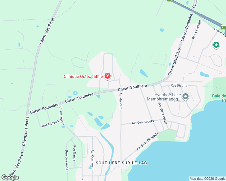 map of restaurants, bars, coffee shops, grocery stores, and more near Chemin Southière in Magog