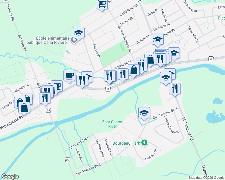 map of restaurants, bars, coffee shops, grocery stores, and more near 954 Notre-Dame Street in Russell