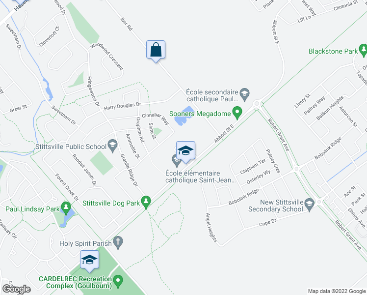 map of restaurants, bars, coffee shops, grocery stores, and more near 183 Talltree Crescent in Ottawa
