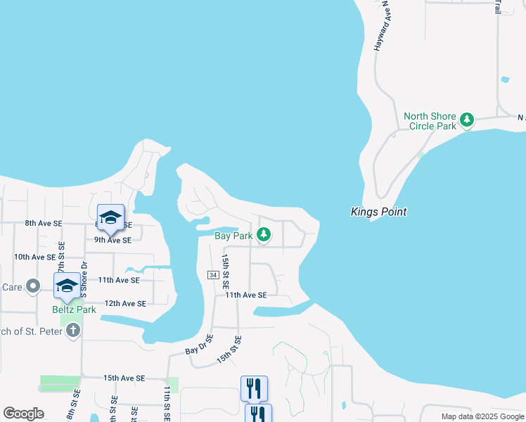 map of restaurants, bars, coffee shops, grocery stores, and more near 1719 Beach Drive Southeast in Forest Lake