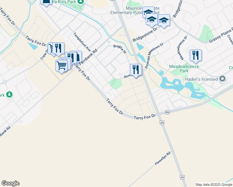 map of restaurants, bars, coffee shops, grocery stores, and more near in Stittsville