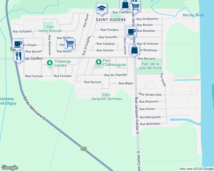 map of restaurants, bars, coffee shops, grocery stores, and more near 544 Rue Alphonse Gervais in Saint-Jean-sur-Richelieu