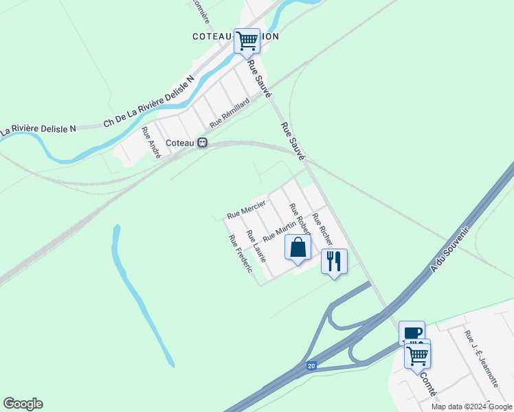 map of restaurants, bars, coffee shops, grocery stores, and more near 203 Rue Mercier in Les Coteaux