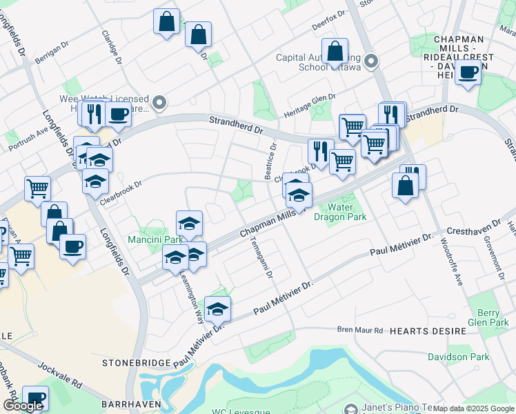 map of restaurants, bars, coffee shops, grocery stores, and more near 412 Pillett Street in Ottawa