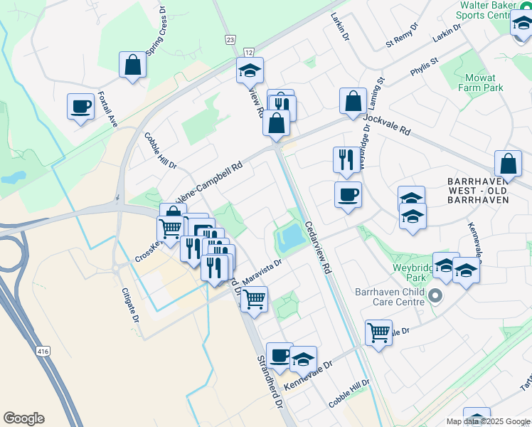 map of restaurants, bars, coffee shops, grocery stores, and more near 538 Bretby Crescent in Ottawa