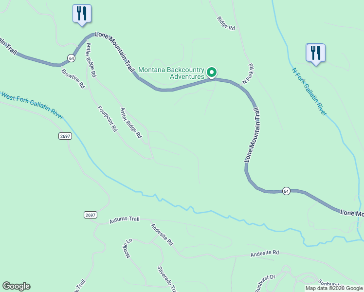 map of restaurants, bars, coffee shops, grocery stores, and more near Little Spike Road in Big Sky