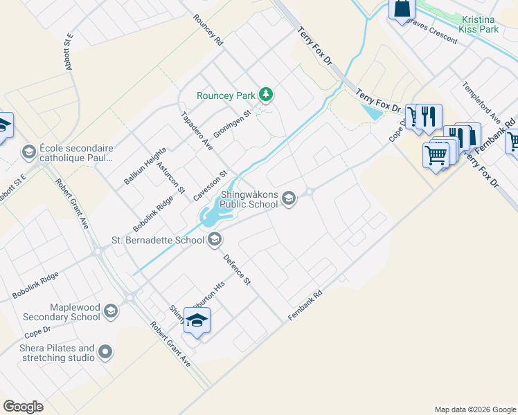 map of restaurants, bars, coffee shops, grocery stores, and more near 513 Cope Drive in Ottawa