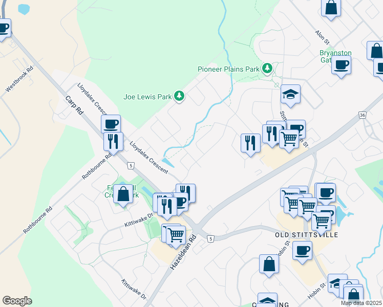 map of restaurants, bars, coffee shops, grocery stores, and more near 711 Samantha Eastop Avenue in Ottawa