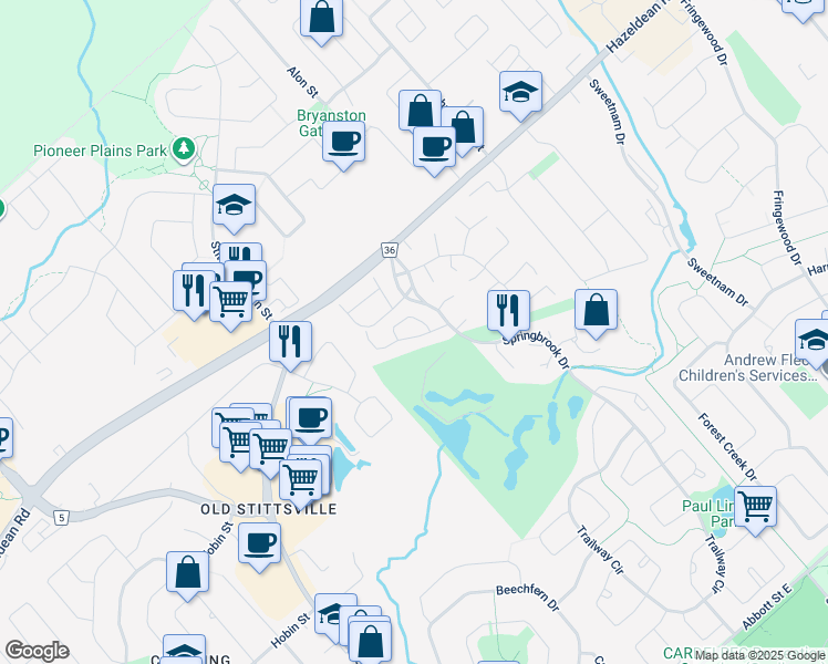 map of restaurants, bars, coffee shops, grocery stores, and more near 13 Spyglass Ridge in Ottawa