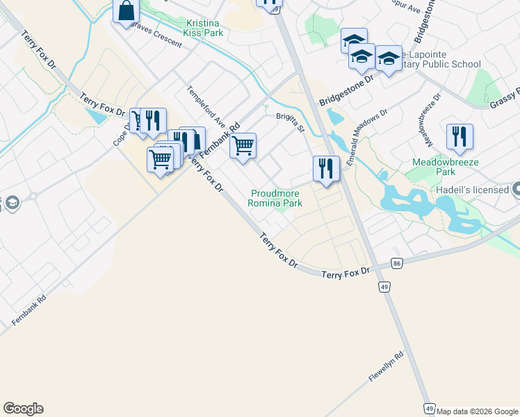 map of restaurants, bars, coffee shops, grocery stores, and more near 333 Tulum Crescent in Ottawa