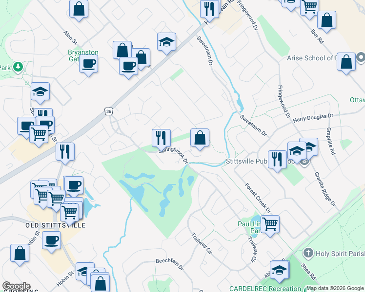 map of restaurants, bars, coffee shops, grocery stores, and more near in Ottawa