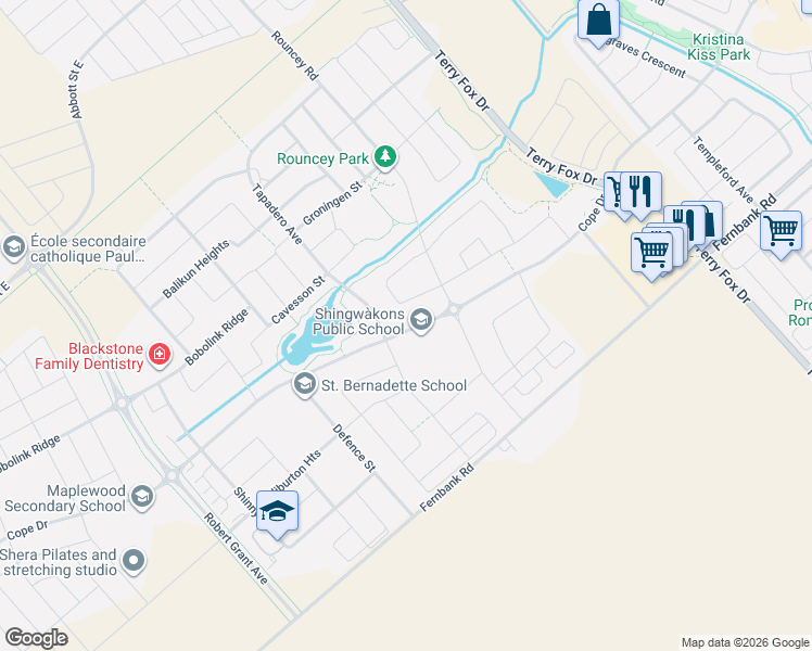 map of restaurants, bars, coffee shops, grocery stores, and more near 487 Cope Drive in Ottawa