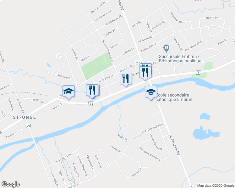 map of restaurants, bars, coffee shops, grocery stores, and more near 984 Notre-Dame Street in Embrun