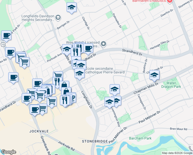 map of restaurants, bars, coffee shops, grocery stores, and more near 508 Clearbrook Drive in Ottawa