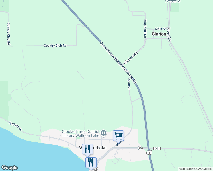map of restaurants, bars, coffee shops, grocery stores, and more near in Walloon Lake