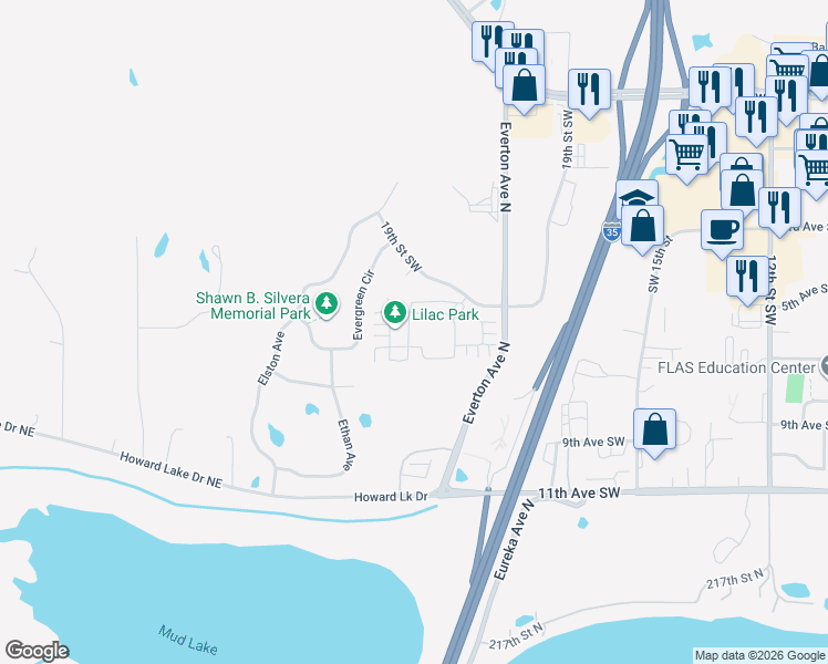 map of restaurants, bars, coffee shops, grocery stores, and more near 4626 Wyngate Boulevard in Forest Lake