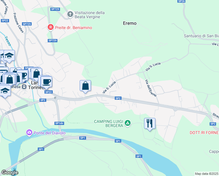 map of restaurants, bars, coffee shops, grocery stores, and more near 13-17 Via Santa Lucia in Lanzo Torinese