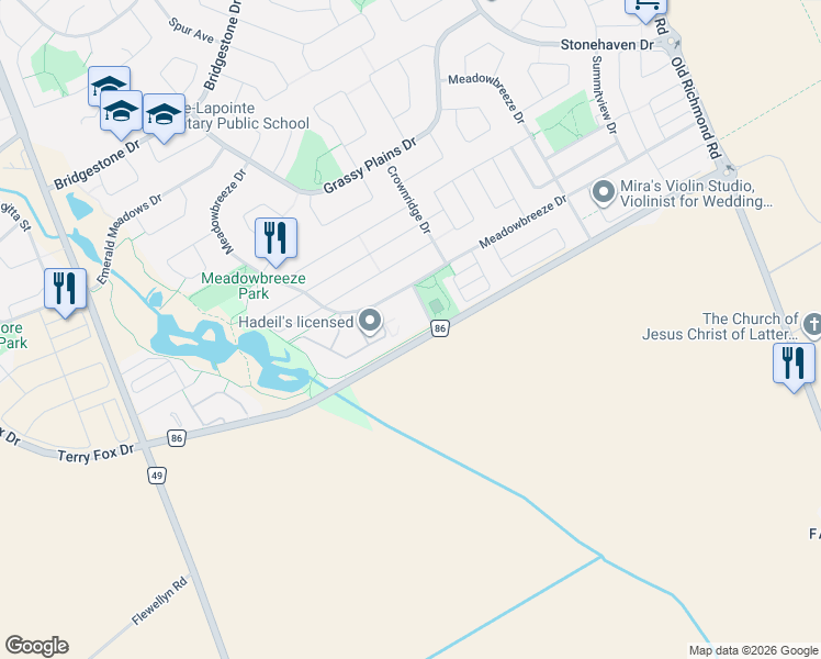 map of restaurants, bars, coffee shops, grocery stores, and more near 366 Crownridge Drive in Ottawa