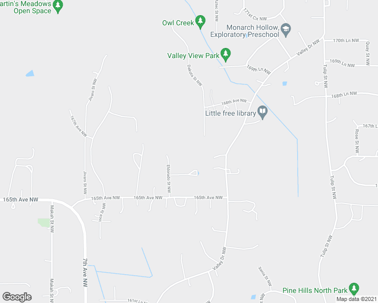 map of restaurants, bars, coffee shops, grocery stores, and more near 16659 Eldorado Street Northwest in Andover