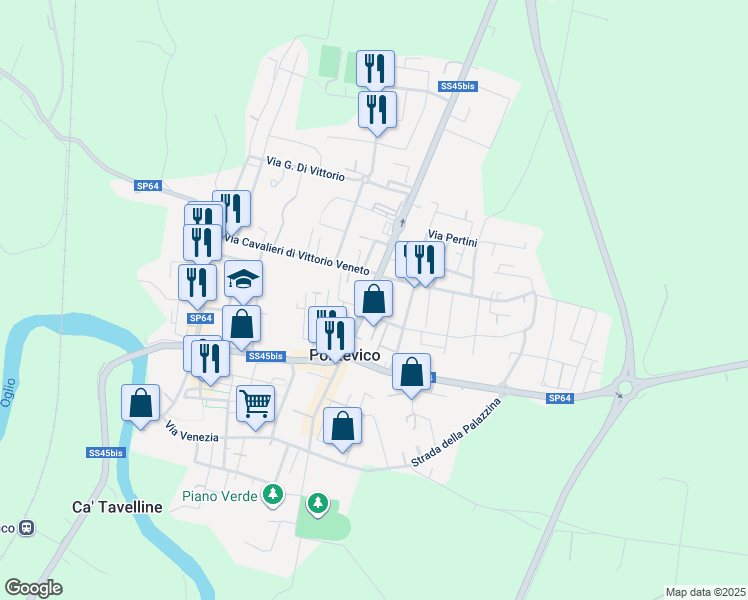 map of restaurants, bars, coffee shops, grocery stores, and more near 8 Via Brescia in Pontevico
