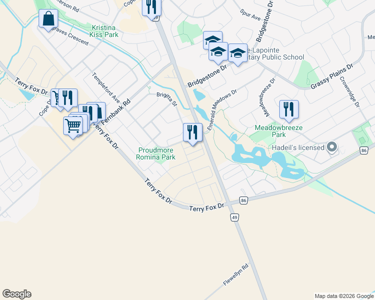 map of restaurants, bars, coffee shops, grocery stores, and more near 802 Anciano Crescent in Ottawa