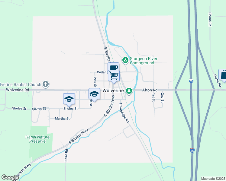 map of restaurants, bars, coffee shops, grocery stores, and more near in Wolverine