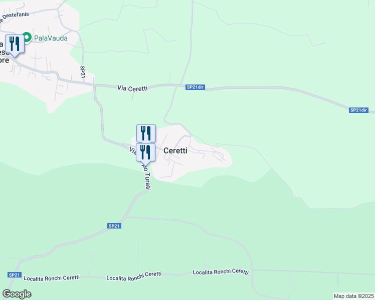 map of restaurants, bars, coffee shops, grocery stores, and more near Via Chiesa S.Domenico in Ceretti