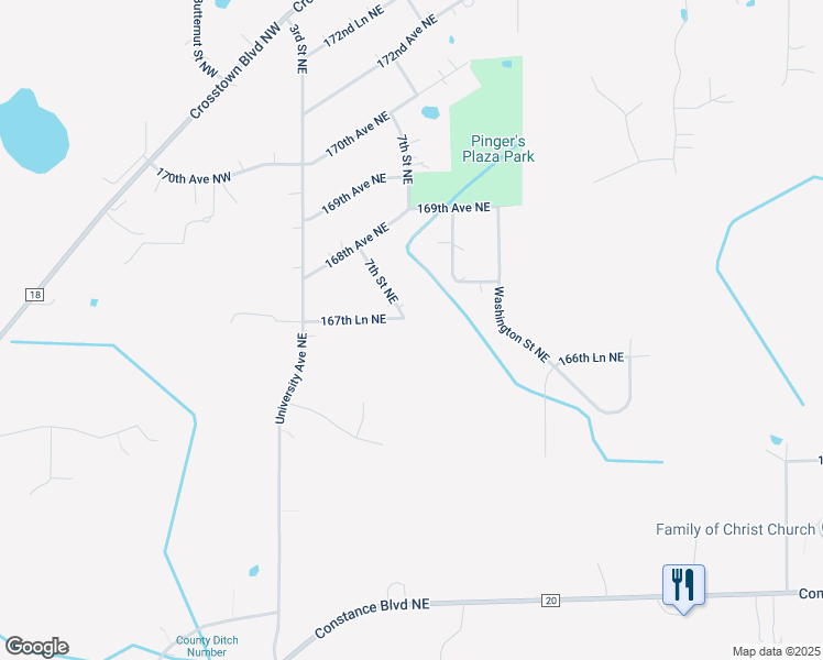 map of restaurants, bars, coffee shops, grocery stores, and more near 430 167th Lane Northeast in Ham Lake