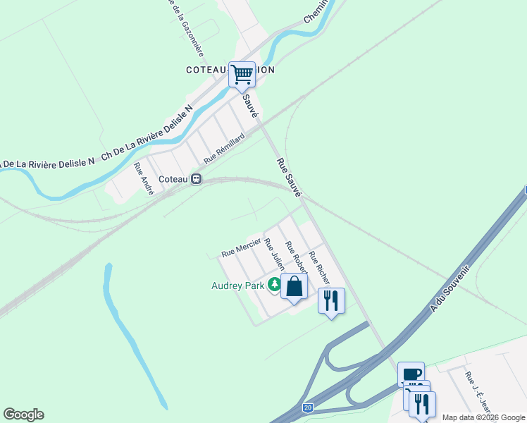 map of restaurants, bars, coffee shops, grocery stores, and more near 170 Rue Marcel-Dostie in Les Coteaux