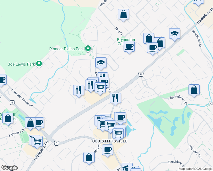 map of restaurants, bars, coffee shops, grocery stores, and more near 1117 Stittsville Main Street in Ottawa