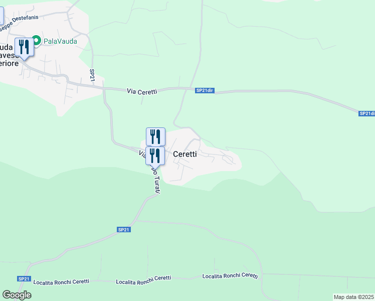 map of restaurants, bars, coffee shops, grocery stores, and more near Piazza Chiesa San Domenico in Ceretti