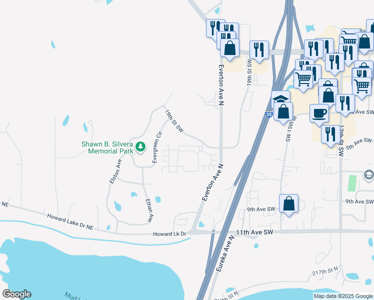 map of restaurants, bars, coffee shops, grocery stores, and more near 22269 Lilac Court in Forest Lake