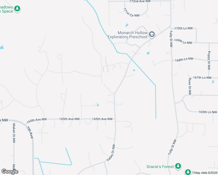 map of restaurants, bars, coffee shops, grocery stores, and more near 16676 Valley Drive Northwest in Andover