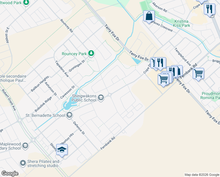 map of restaurants, bars, coffee shops, grocery stores, and more near 910 Paseana Place in Ottawa