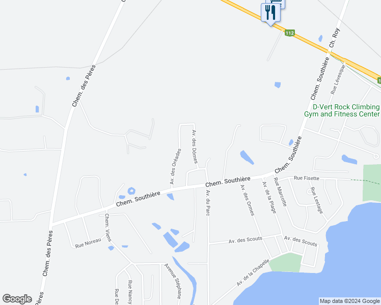 map of restaurants, bars, coffee shops, grocery stores, and more near 527 Avenue des Dômes in Magog