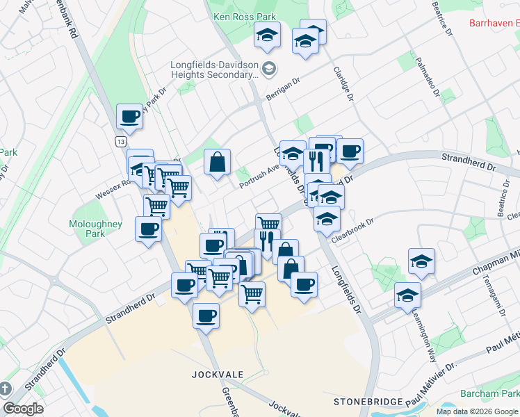 map of restaurants, bars, coffee shops, grocery stores, and more near 341 Elite Private in Ottawa