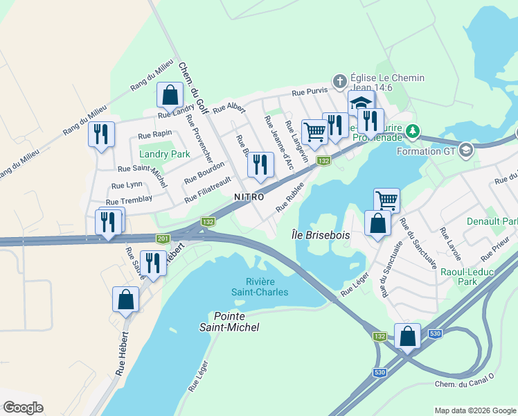 map of restaurants, bars, coffee shops, grocery stores, and more near 11 Chemin du Golf in Salaberry-de-Valleyfield
