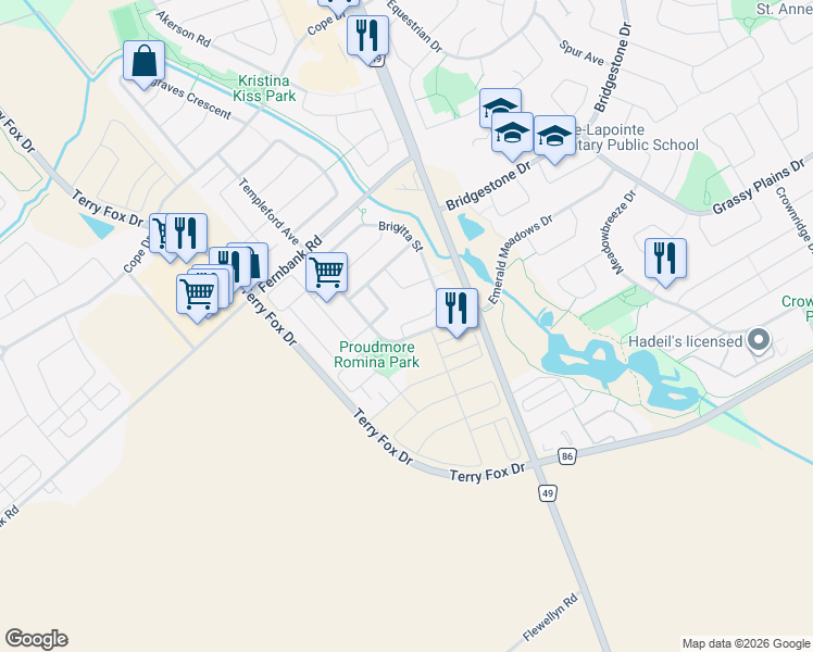 map of restaurants, bars, coffee shops, grocery stores, and more near 104 Artesa Private in Ottawa
