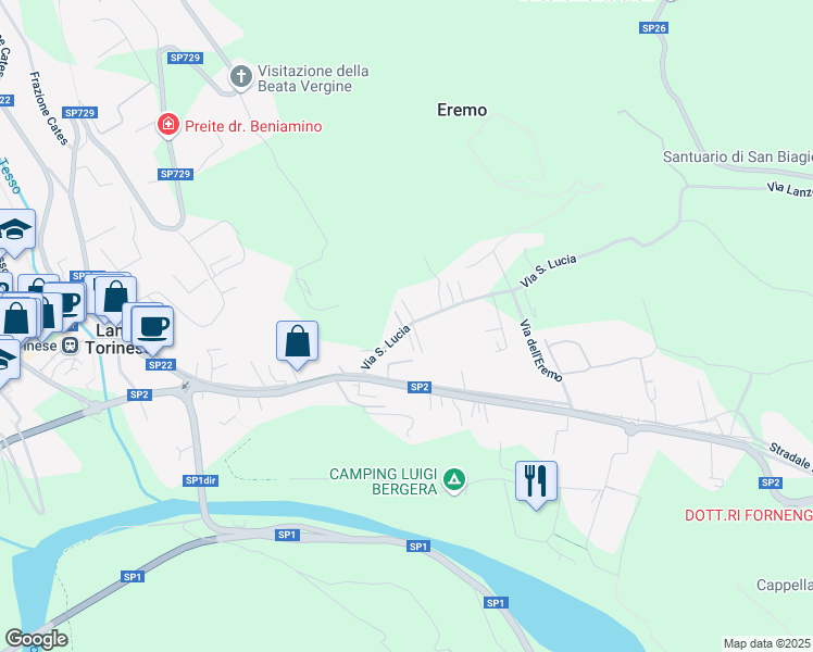 map of restaurants, bars, coffee shops, grocery stores, and more near 17 Via S. Lucia in Lanzo Torinese