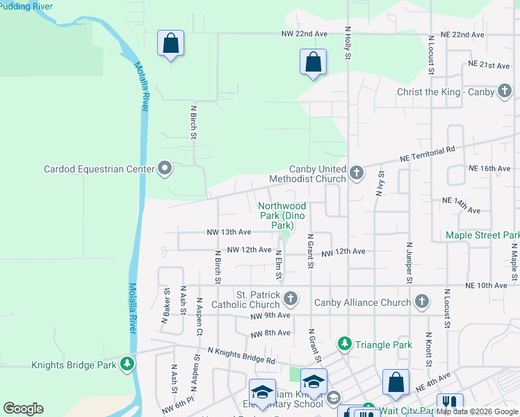 map of restaurants, bars, coffee shops, grocery stores, and more near 615 Northwest Territorial Road in Canby