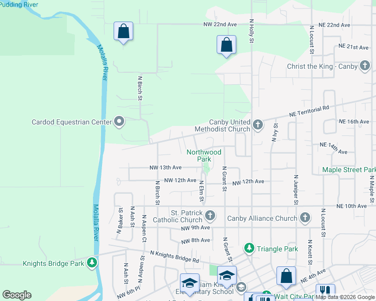 map of restaurants, bars, coffee shops, grocery stores, and more near 644 Northwest 13th Avenue in Canby