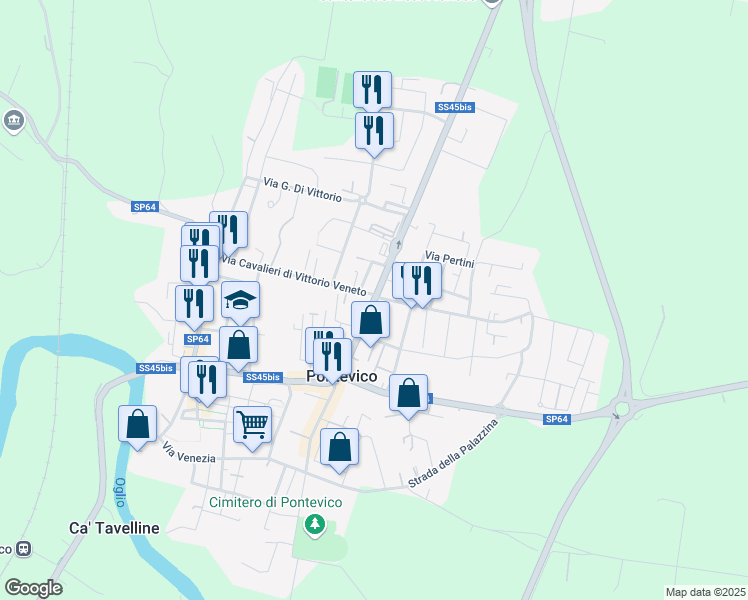 map of restaurants, bars, coffee shops, grocery stores, and more near 8 Via Brescia in Pontevico