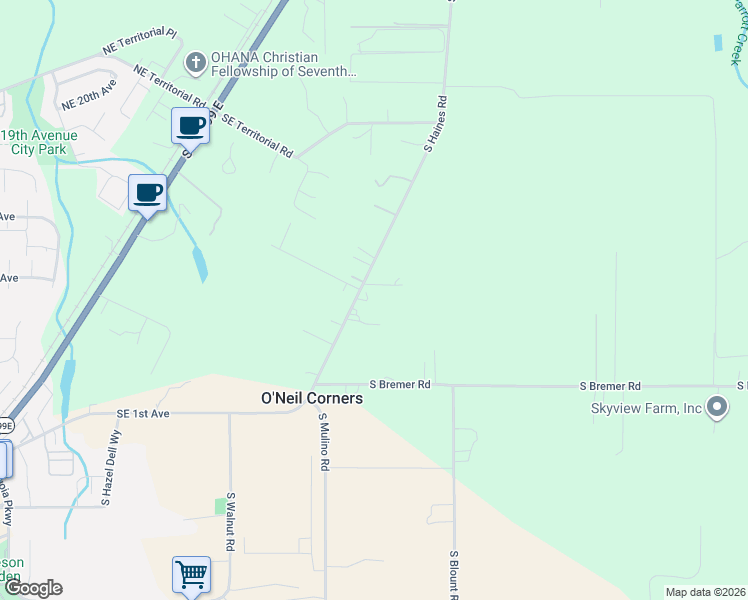 map of restaurants, bars, coffee shops, grocery stores, and more near 22992 South Haines Road in Canby