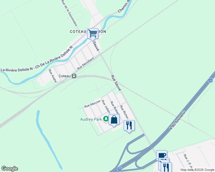 map of restaurants, bars, coffee shops, grocery stores, and more near 154 Rue Marcel-Dostie in Les Coteaux
