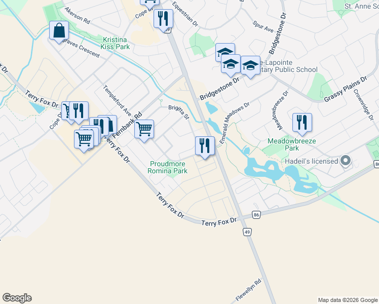 map of restaurants, bars, coffee shops, grocery stores, and more near 102 Artesa Private in Ottawa