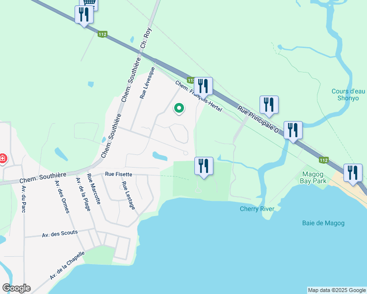 map of restaurants, bars, coffee shops, grocery stores, and more near 2316 Place du Village in Magog