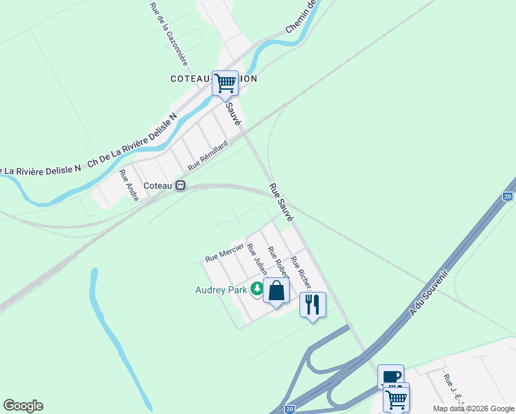 map of restaurants, bars, coffee shops, grocery stores, and more near 154 Rue Marcel-Dostie in Les Coteaux