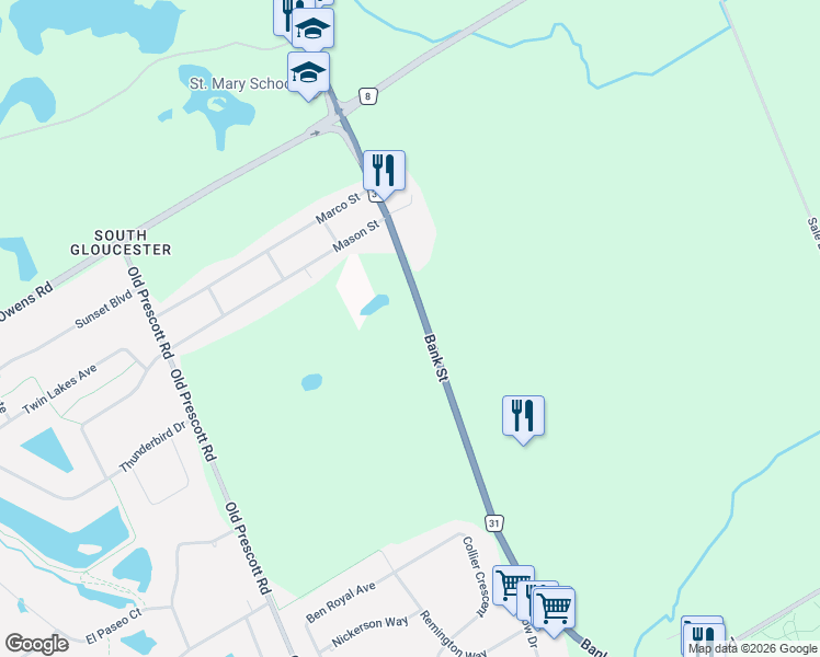 map of restaurants, bars, coffee shops, grocery stores, and more near 5742 Bank Street in Ottawa