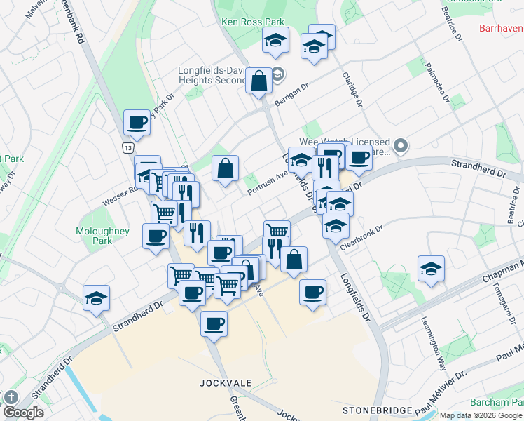 map of restaurants, bars, coffee shops, grocery stores, and more near 255 Elite Private in Ottawa